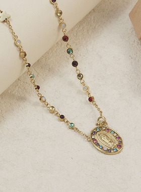 Colorful Zircon Cross Necklace Temperament Gorgeous Stainles