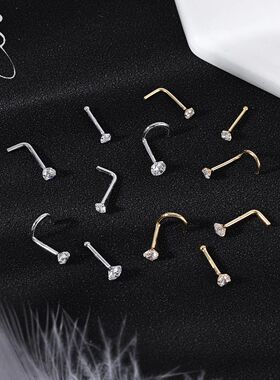 ZS 1PC 18/20G 925 Sterling Silver Nose Stud Gold Color Cryst