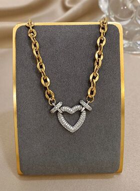 Full Zircon Lock & Heart Stainless Steel Charms Pendant Neck