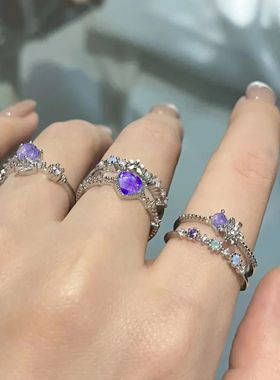 Jewelry Crystal Rings Heart Ring Irregular Geometry Punk Vin