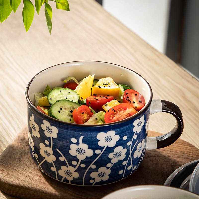 樱之歌日式陶瓷碗创意陶瓷泡面杯汤碗小饭盒2只装5.3英寸带把汤碗