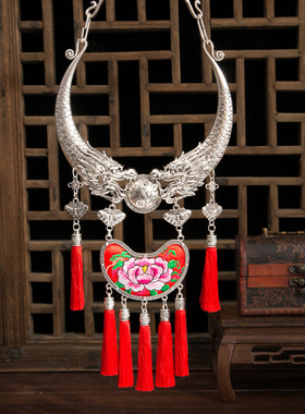 民族风刺绣流苏collier毛衣链