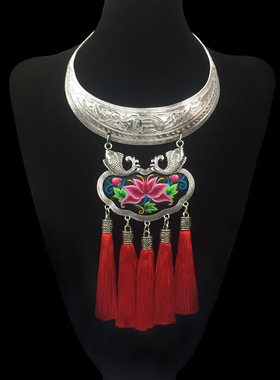 民族风复古刺绣流苏挂饰项圈