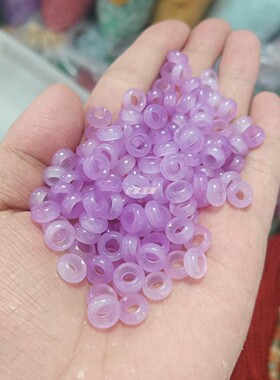 紫色大孔玉环算盘珠玉石散珠石英岩玉隔片隔珠饰品配件手工玉珠子