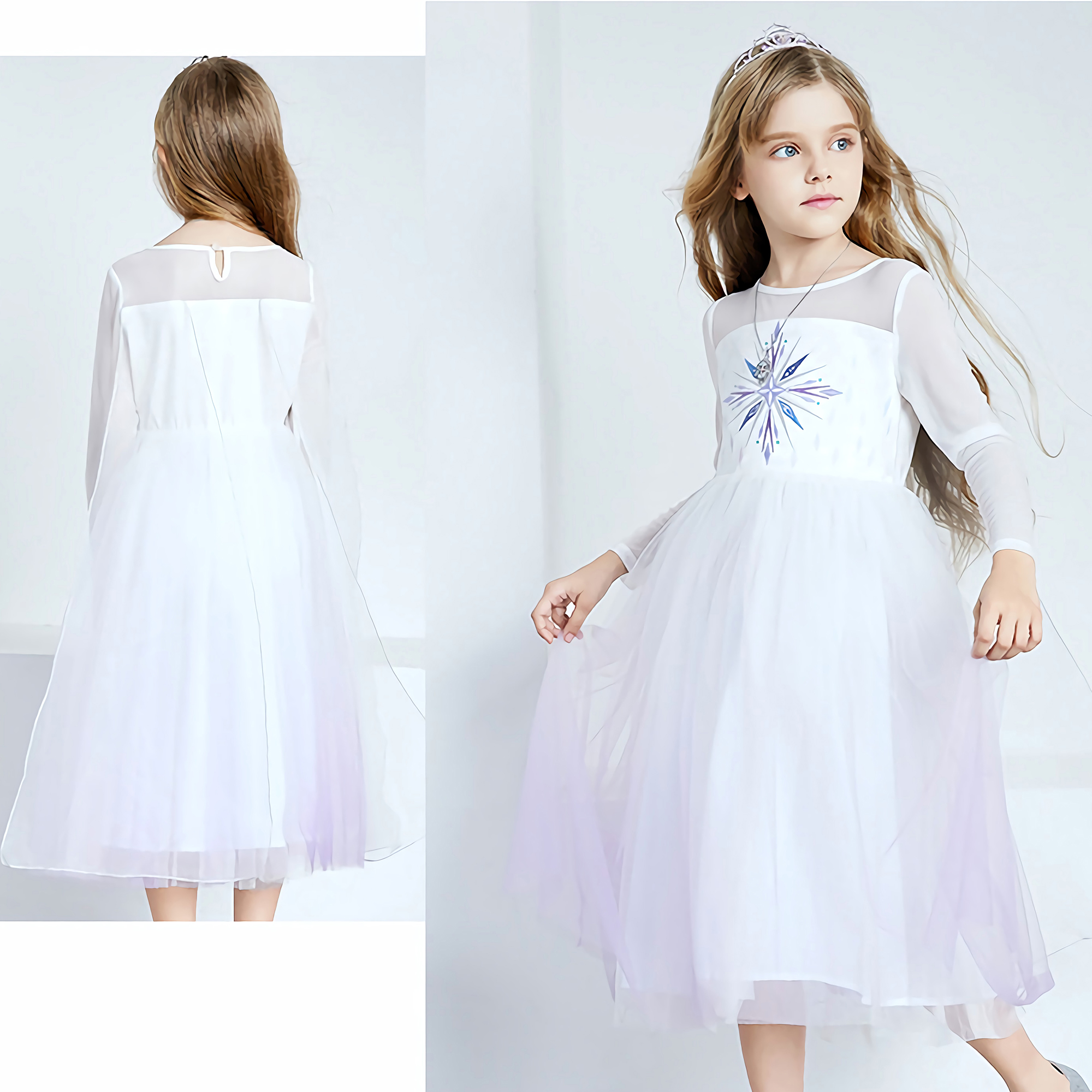 迪士尼乐佩长发白艾莎灰姑娘仙蒂爱洛睡美人公主裙礼服女童演出服 - 图2