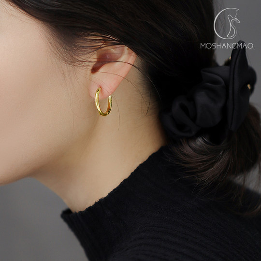 陌上猫轻奢气质耳圈圈圈耳饰纯银耳钉高级感素圈耳环2024新款爆款