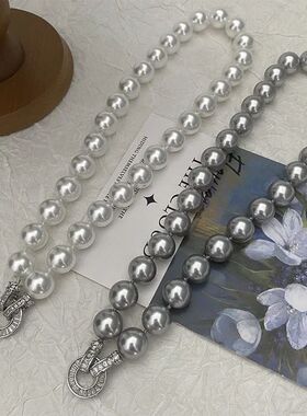 6/8/10MM Gray Simulated-pearl Beads Chain Necklace for Women