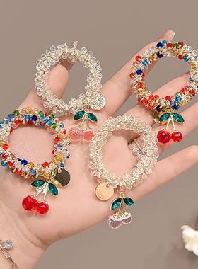 1/2pcs Colorful Crystal Cherry Hair Rope Sweet Rhinestone Ha