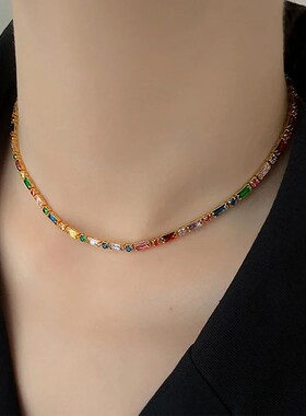 Design Colorful Zircon Chain Necklace Bracelet Jewelry Sets
