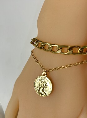 Alloy Necklace Multilayer Round Human Head Hip Hop Pendant N