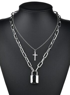 Cute Simple Chain Link Lock Necklace Pendant Women Silver Co