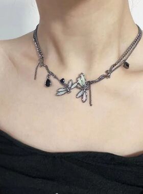 Y2k Black Dragonfly Choker Necklace for Women Gothic Party J
