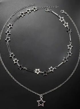 2pcs Set Y2K Personality Star Chain Five-pointed Star Pendan