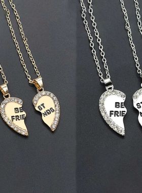 1 Pair Half Love Heart Rhinestone Pendant Best Friends Neckl
