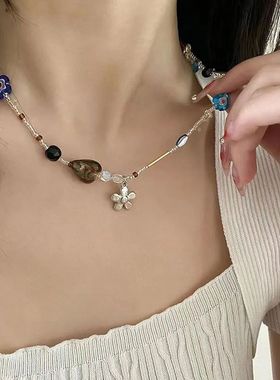 Cute Sweet Acrylic Flower Necklace for Women Girls Summer Cr