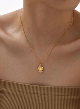 Greek Sun Necklace for Women, Stainless Steel Spiral Design