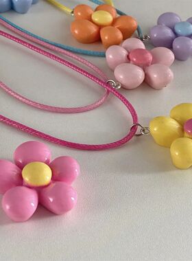 Sweet Colorful Flower Pendant Necklace for Women Girl Floral