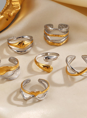 Popular Stainless Steel Contrast Color Simple Wind Line Ring