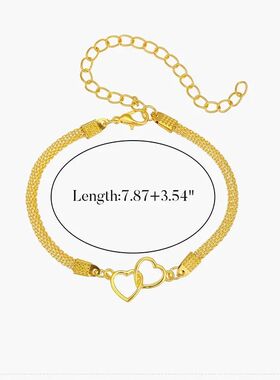 Heart Link Chain Anklets - Silver Color Waterproof Rhineston