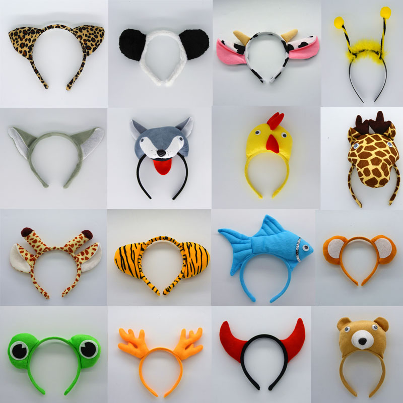 Kids Adult Cartoon Animal Ear Horn Headband Tiger Hairband B-图0