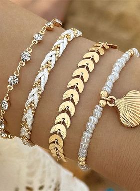 4pcs/set Bohemia Shell Bracelets for Women Ethnic Style Colo