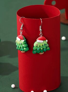 Fashion Christmas Tree Earrings For Women Girls Cartoon Resi