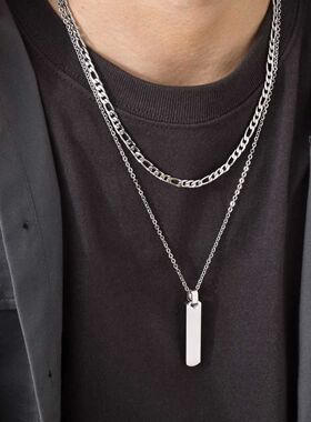2pcs Vertical Layer Necklaces for Men Boys,Wateproof Stainle