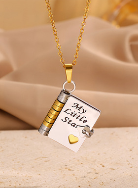 Titanium Steel Necklace Lettering Book Necklace Love Letter