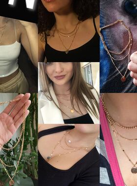 Vintage Necklace on Neck Gold Color Chain Women's Jewelry La