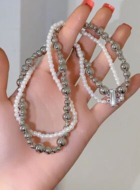 Fashion Imitation Pearl Wrapped Necklace Double Layer Magnet