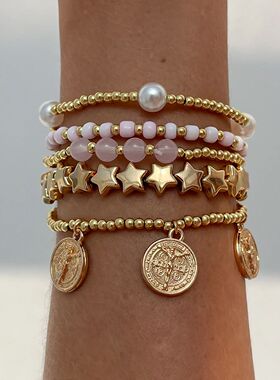 Retro Round Carved Pendant Bracelet 2025 Multi Layer Gold Co