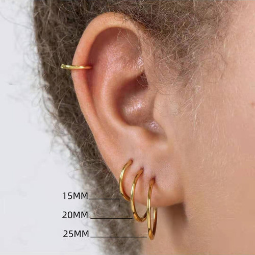 Gold Color Stainless Steel Hoop Earrings for Women Small Sim - 图0