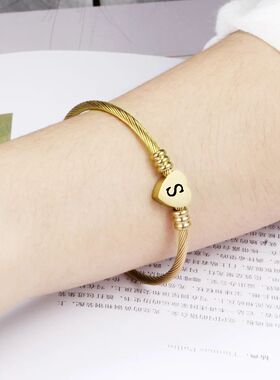Fashion Girls Gold Color Stainless Steel Heart Bracelet Bang