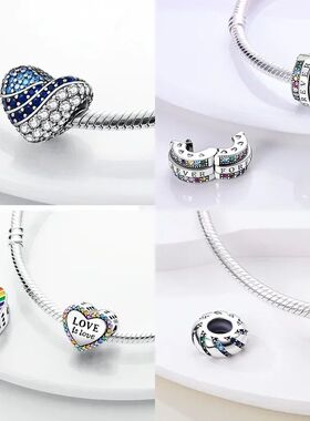 Real Silver 925 Clip Charms Heart Beads Stopper Safety Chain