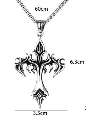 Hip Hop Flame Cross Pendant Necklace Stainless Steel Minimal