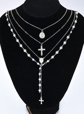 Boho Multi Layer Chain Silver Color Pearl Necklace Women Hip