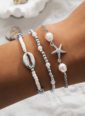 3Pcs Summer Shell Bracelet Set for Women Bohemia Starfish Ch
