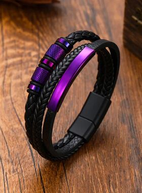 Chunky Leather Bracelets for Men Boys,Multi-layer Bracelets