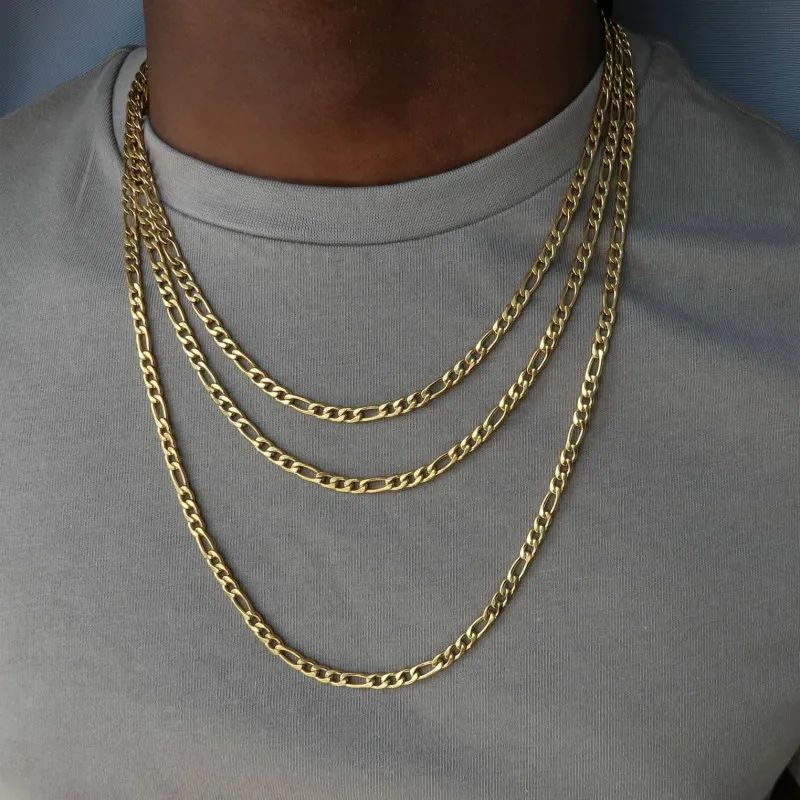 Classic Figaro Chain Necklace Men Stainless Steel  Long Neck - 图0