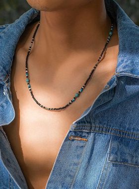 Synthetic Turquoise Necklaces for Men Boys,Mini Black Beaded