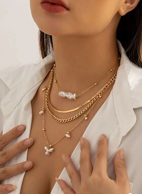 4Pcs/Set Vintage Irregular Imitation-Pearl Pendant Choker Ne