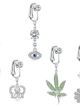 Faux Fake Belly Piercing Butterfly Leaves Dangling Long Fake