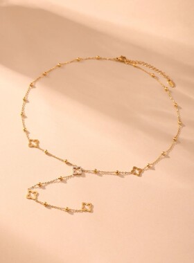 Nivora Gorgeous Luck Clover Zircon Long Chain Stainless Stee