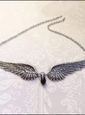 Angel Wings Feather Black Beads Pendant Choker Vintage Neckl