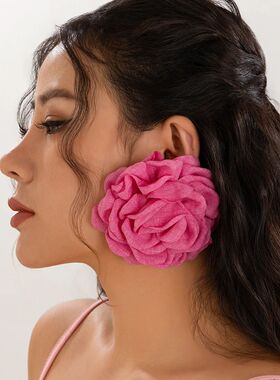 IngeSight.Z Bohemia Trendy Big Fabric Rose Flower Earrings F