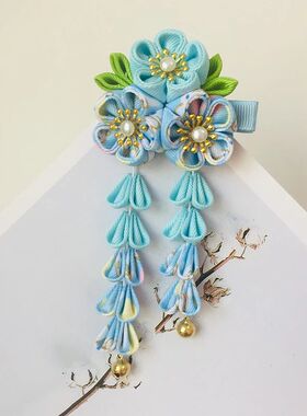 Kimono Fabric Flower Folding Fan Children Hair Accessories C