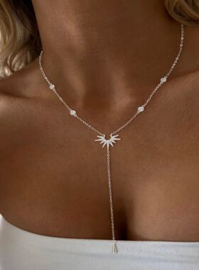Stainless Steel Y-Shaped Pendant Necklace for Women Girls El