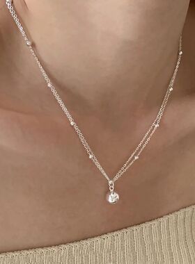 925 Bilayer Beads Chain Choker Spherical Pendant Necklaces F