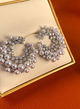 Vintage Geometry Roundness Inlay Drill Imitation Pearl Earri