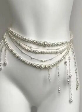 Fashion Y2K Retro Multilayer Pearl Waist Chain Belt For Wome